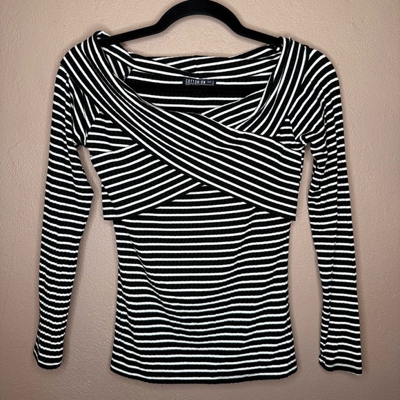 Cotton On Tops - Cotton On Striped Print Ribbed Crossover Long Sleeve Top Size Small Preppy Y2K